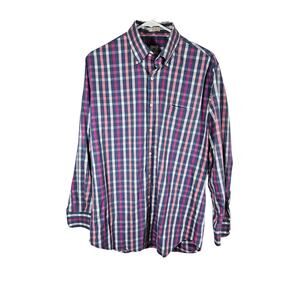 Peter Millar Shirt Men's XL Pink Purple Plaid Cotton‎ Long Sleeve Button Up Med